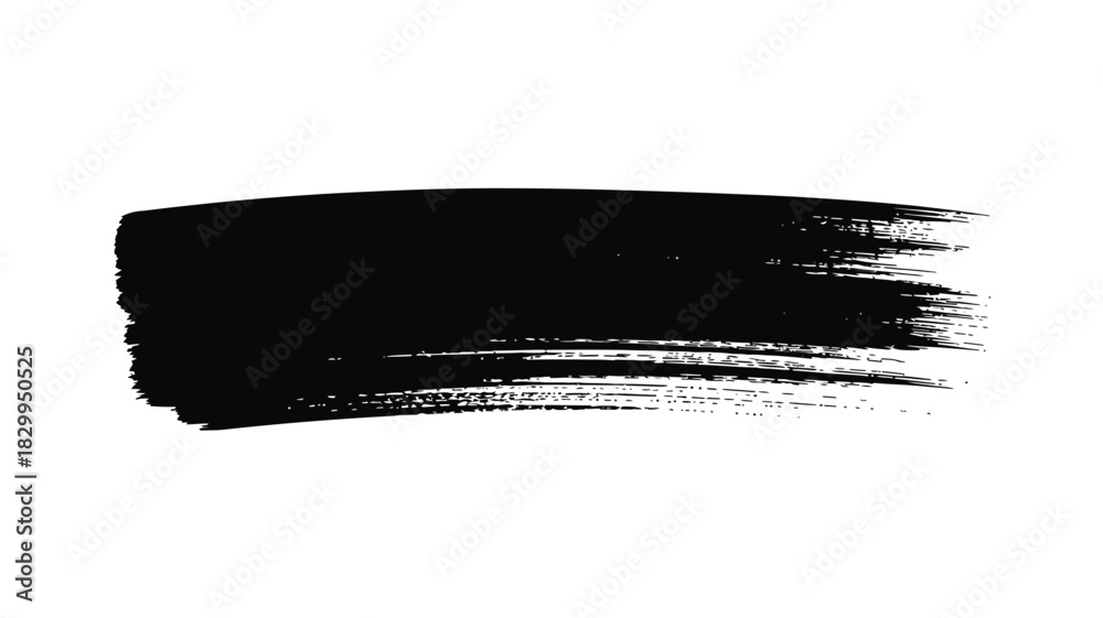 Fototapeta premium A black brush stroke isolated on a white background, showing texture and uneven edges of the paint stroke