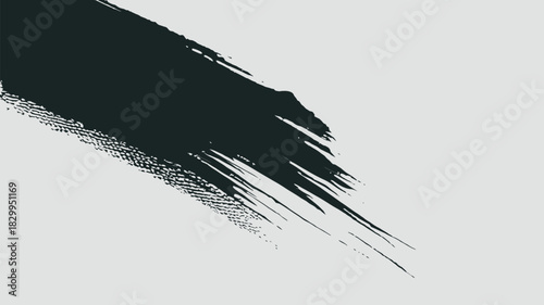 A dark brush stroke diagonally across a light gray background creating an abstract art piece viewable