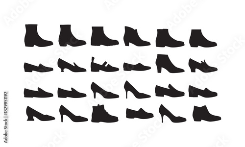 Diverse women's footwear silhouettes, including boots and heels Vector