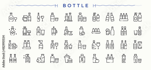 Bottle line icon set. Vector icons collection. Container icon set in linear style. It contains symbols to eco, wine container, water, water drink and more.