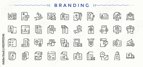 Set of Branding line icon. It contains symbols to strategy, product, identity, customer and more. Line symbol and sign. Brand Strategy icon set. Editable stroke.