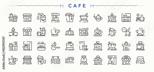 Cafe icon set. UI icons set in a thin style. Editable vector art. Food Shop icon set. Contains such symbols as table, drink, shop, cook, food, cafes and more.