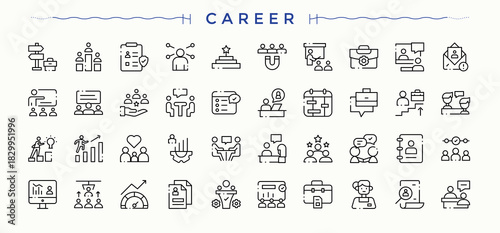 Career icon set. Minimalist icons collection. Pack of person, business, profession, vocation, occupation, achievement. Vector illustration in modern line style. Job Career linear icon set.