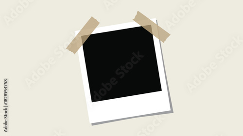 A blank polaroid picture is taped to a light beige background ready for a memory to be added inside
