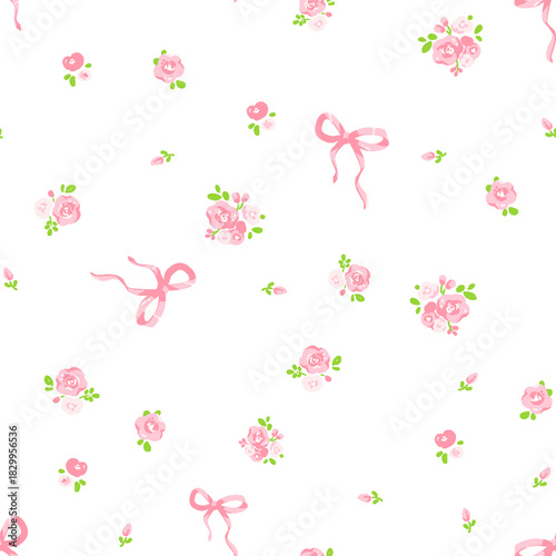 seamless pattern of pink flower and butterfly