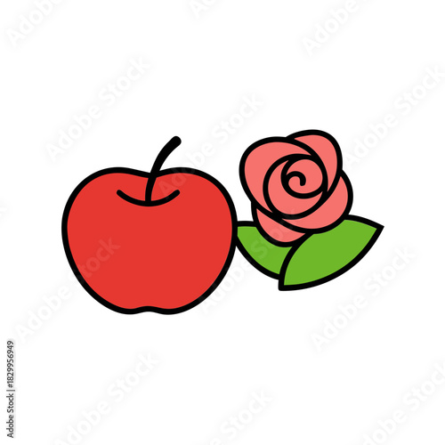 vector clip art rose apple with black outline for web and graphic design