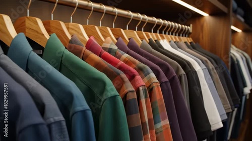 Shirts on Hangers - A Colorful Wardrobe Showcase.