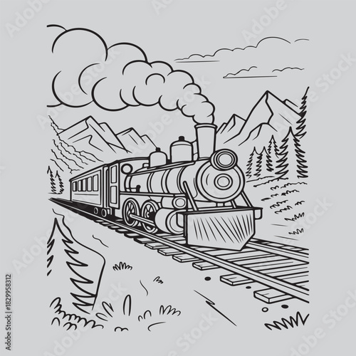 Old fashion steam engine train journey through natural scenery vector