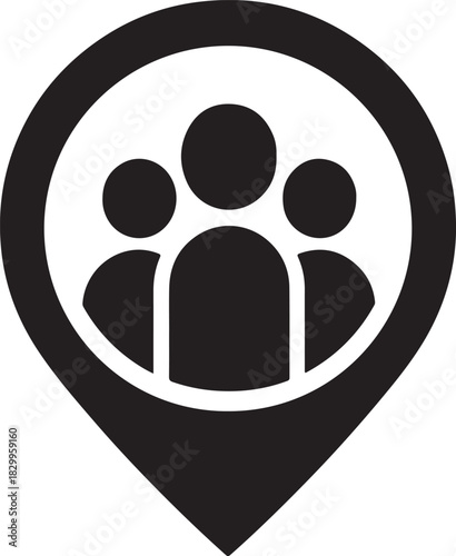 Location Pin Icon Containing a Group of Three People Silhouettes marker