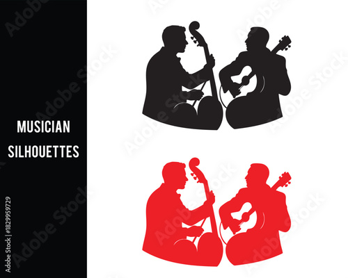 Musicians playing double bass and guitar silhouettes