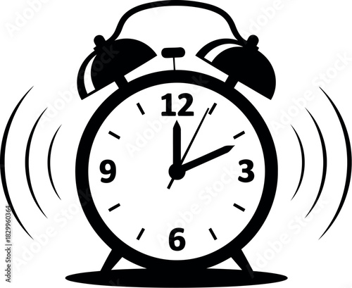 Classic alarm clock ringing loudly with time displayed