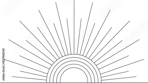 Stylized sunburst with concentric arcs and rays