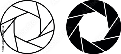 Two aperture blades contrasting black and white camera lens