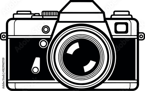 Vintage camera illustration with detailed lens and body