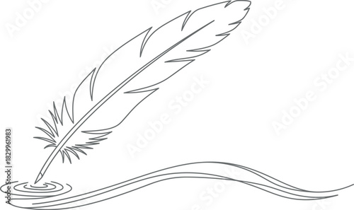 Elegant quill pen drawing with ink splatter illustration