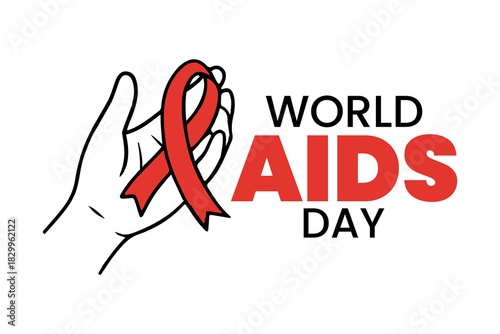 WORLD AIDS DAY, Hands holding red ribbon symbol for AIDS awareness