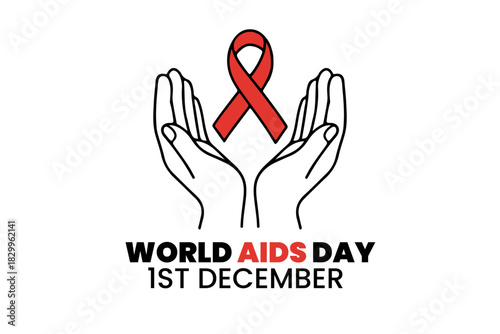 WORLD AIDS DAY, Hands holding red ribbon symbol for AIDS awareness