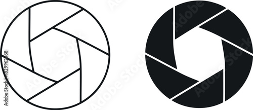 Two aperture diaphragm icons one outline one solid black
