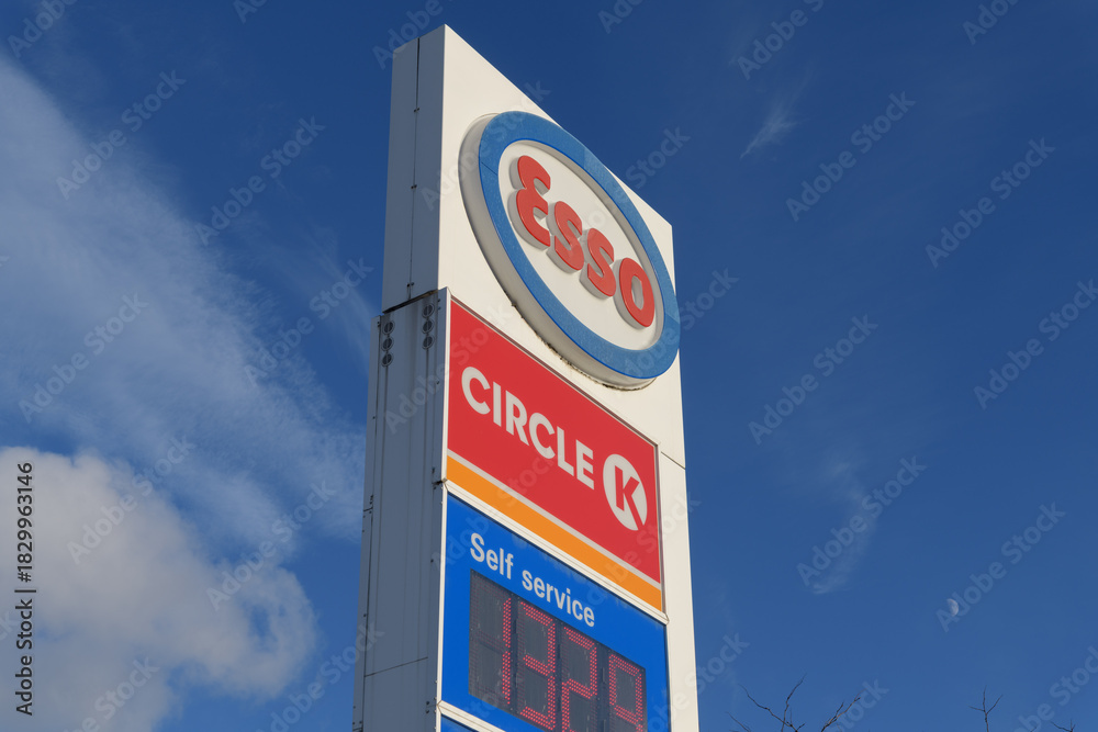Fototapeta premium roadside pylon sign at Esso, Circle K - a gas station and convenience store, located at 829 Lake Shore Blvd E, Toronto