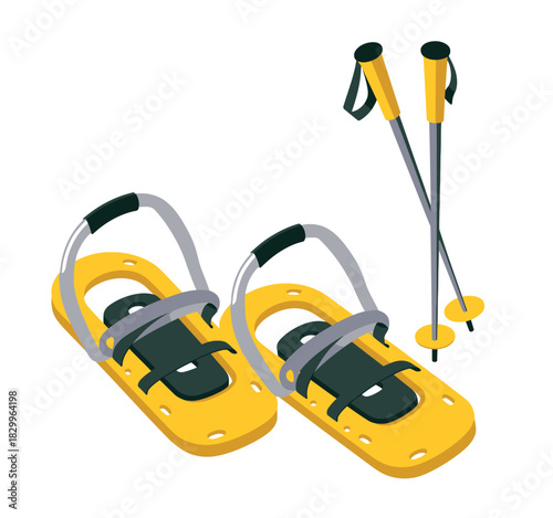 Snowshoes Winter Gear Sara Daw � Isometric Snow Walking Equipment with Poles for Outdoor Adventure