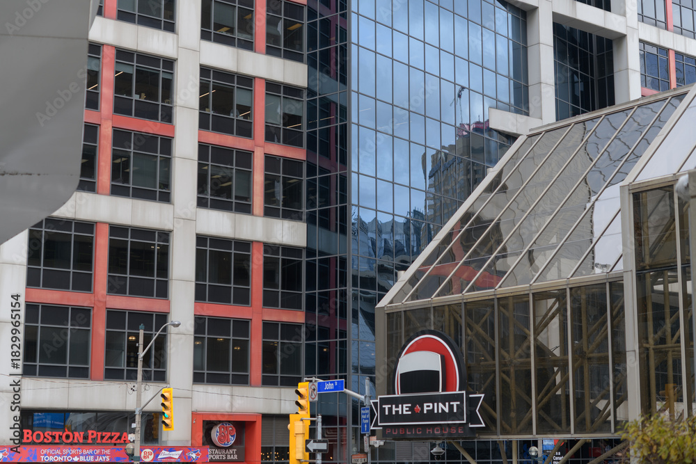 Obraz premium architecture and signs including: Boston Pizza, The Pint Public House at Front and John, Toronto