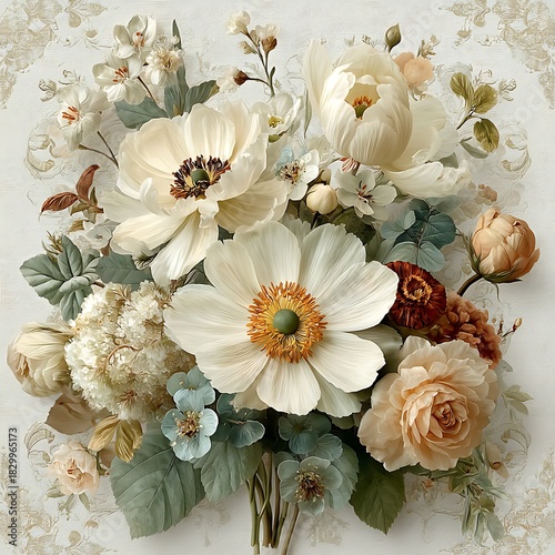 Elegant floral bouquet with cream blossoms high resolution picture