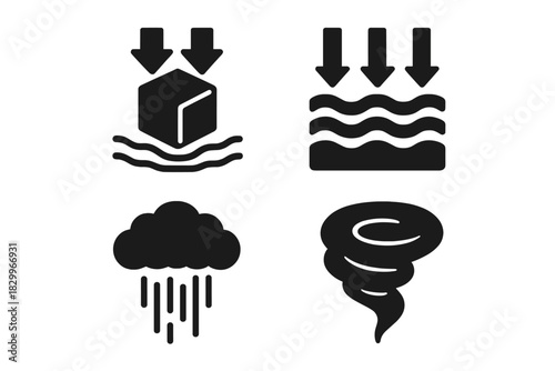 Extreme Pressure Icons. Solid style icons of extreme atmospheric pressure: crushing icons, deep pressure symbols, gas compression
