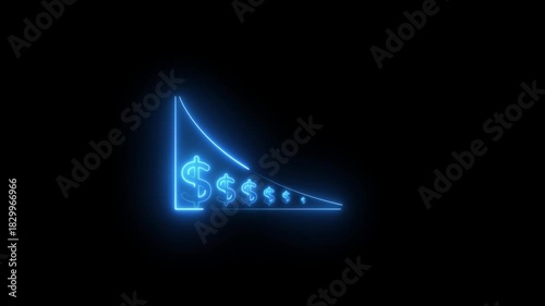 glowing neon Quality control and company cost reduction. Cost reduction icon animation. Cost decrease money down arrow. corporate business efficiently save cost .