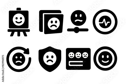 Real-Time Mood Icons. Solid style icons of real-time mood displays: live canvas icon, shifting panel emotion tag, expressive paint