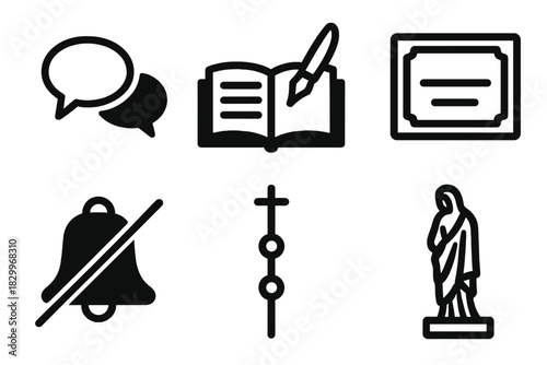Cemetery Tourism Icons. Line style icons of Cemetery Tourism: visitor comments icon, memorial guestbook, bronze plaque, historic