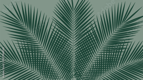 A symmetrical pattern of dark green palm fronds against a light green background creating a tropical vibe