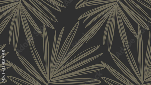 A repeating pattern of stylized palm leaves with a dark background in a seamless arrangement design