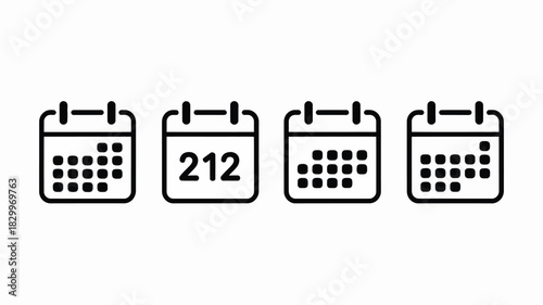 Four calendar icons with different designs including one with the number two hundred and twelve shown
