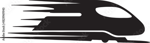 Dynamic black high-speed train icon with speed lines motion blur