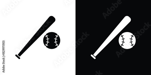 Baseball icons editable flat black and white icons pack. Vector EPS10