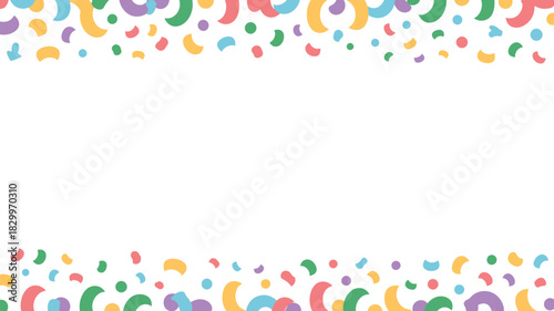 A festive background with colorful confetti scattered on the top and bottom edges of the frame area