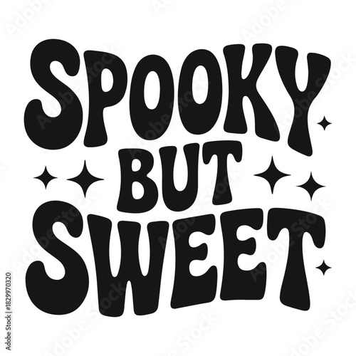 Black and white spooky but sweet text with stars for halloween themed design with bold and rounded letters