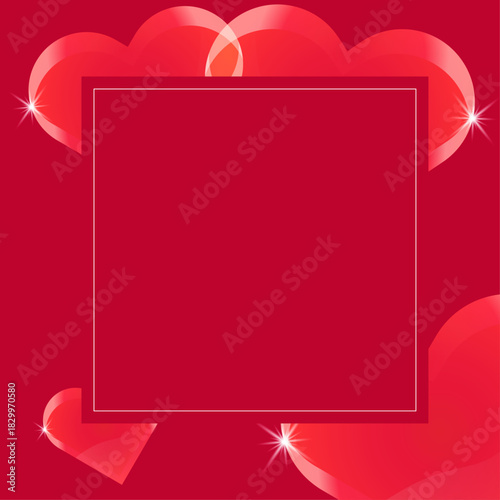 Happy Valentine's Day poster or banner with cute hearts and a beautiful gift box on a red background. Template or background for advertising and shopping within the Love concept.