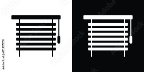 Blinds open icons editable flat black and white icons pack. Vector EPS10