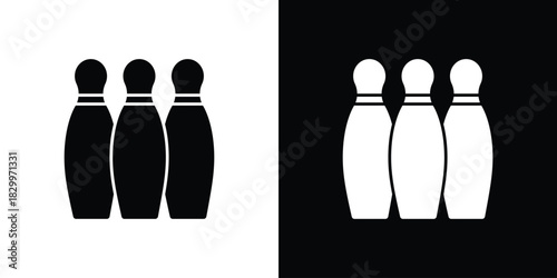 Bowling pins icons editable flat black and white icons pack. Vector EPS10
