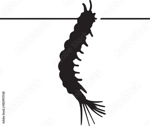Mosquito larva silhouette vector icon on pure white background