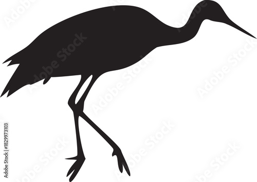 Great blue heron like bird silhouette with long neck and legs