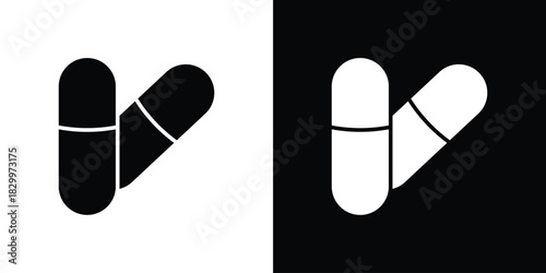 Capsules icons editable flat black and white icons pack. Vector EPS10