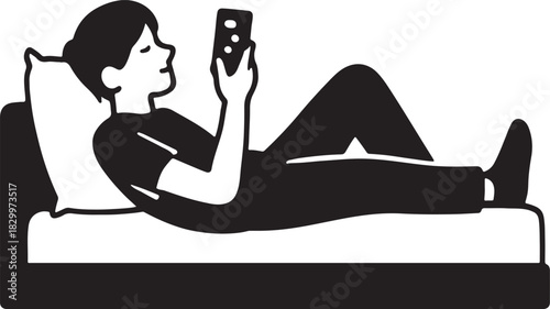 Individual lying on sofa, scrolling social media on smartphone.