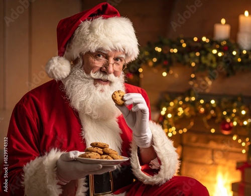 Santa Claus eating Christmas cookies
