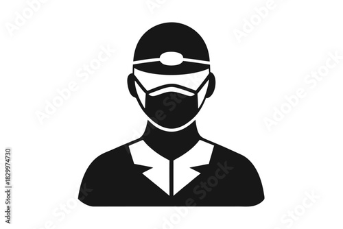 Silhouette reveals a surgeon in medical cap and mask; healthcare workers show support