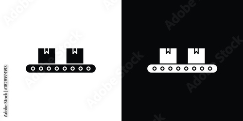 Conveyor belt icons editable flat black and white icons pack. Vector EPS10
