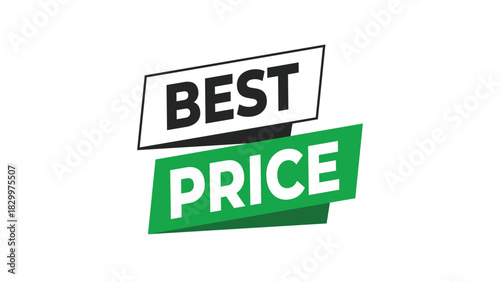Best price label icon. green and white ribbon banner with "best price" text for marketing promotions, discount offers, and retail sales. Vector