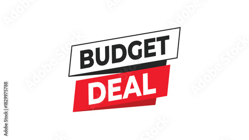 Budget deal text in a modern, tilted banner style, featuring bold typography for advertising sales and promotions effectively Vector