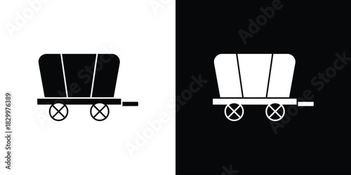 Covered wagon icons editable flat black and white icons pack. Vector EPS10
